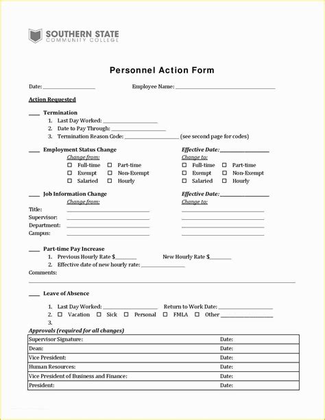 Personnel Action Form Template Free Of Sample Action Forms In Pdf