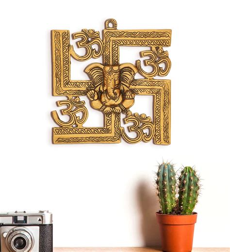 Buy Gold Metal Lord Ganesha On Om Swastik Wall Hanging At Off By