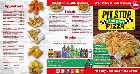 Menu at Pit Stop Pizza pizzeria, Sheboygan Falls, Fond Du Lac Ave