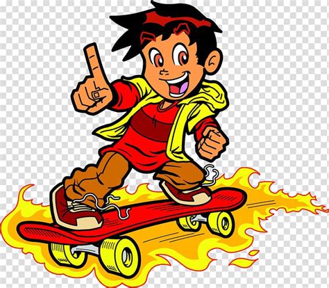 Skateboarding Cartoon Fire Skating Transparent Background PNG Clipart