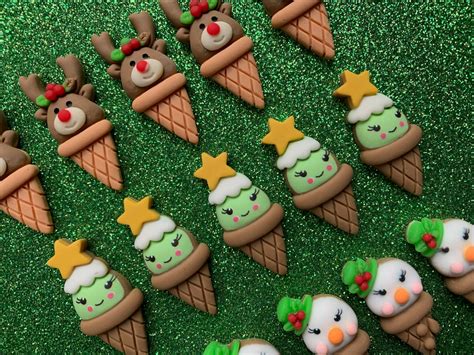 9pc Reindeer Snowman Christmas Tree Ice Cream Flatback Cabochon