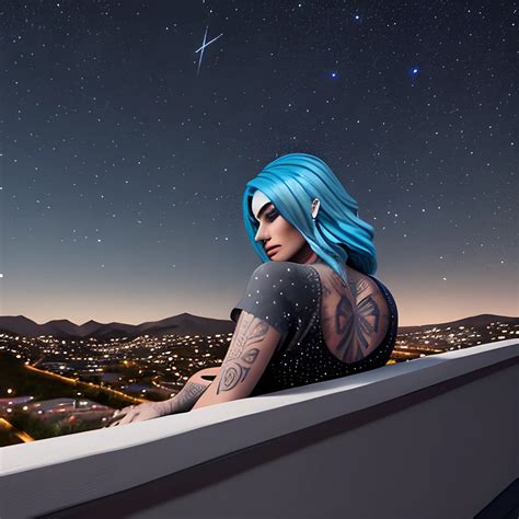 A Latina Girl With Blue Hair With Tattoos Sitting On A Porch Arthub Ai