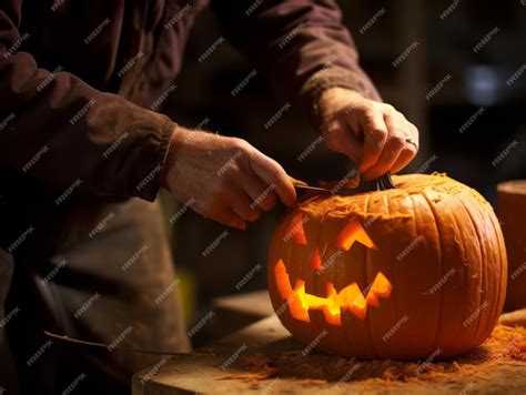 Premium Ai Image Man Carving A Sinister Jack O Lantern