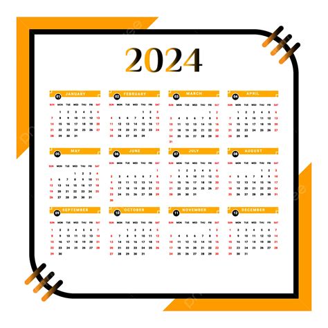 Yearly Calendar With Black And Yellow Unique Design Vector