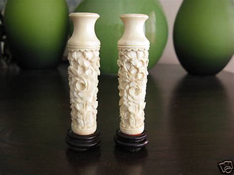 Small Antique Chinese Carved Ivory Vases Set Of 2 37999023