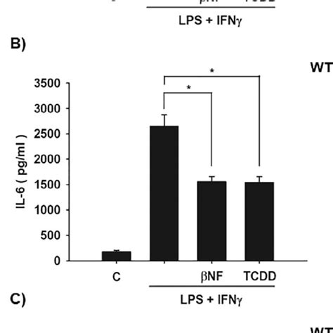 Effect of βNF and TCDD on pro inflammatory cytokine levels in WT mouse