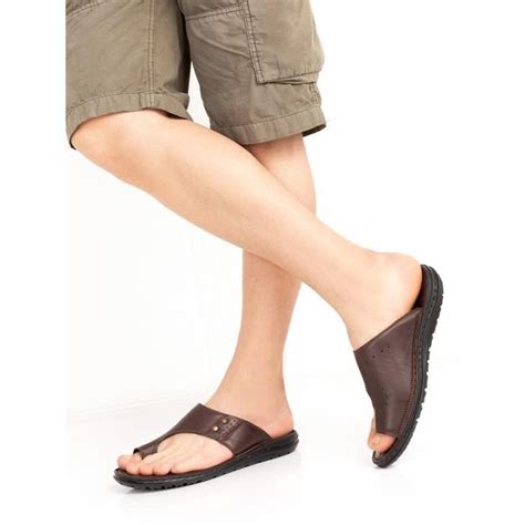 Hommes Tongs Cuir V Ritable Solide T Plage En Plein Air