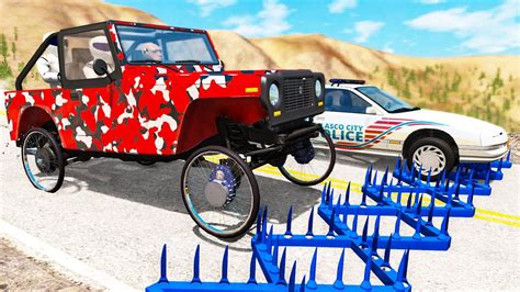 Beamng Drive Police Spike Strip Crashes Youtube