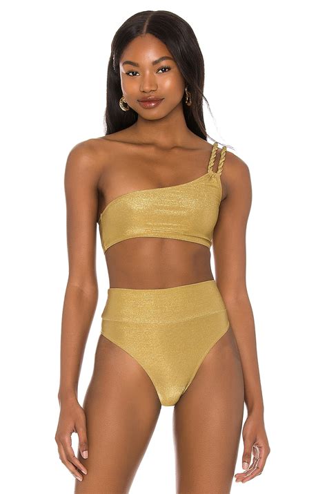 Shani Shemer Oro One Shoulder Bikini Top In Gold Revolve