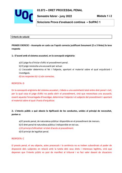 Solpac 1 Processal Penal 03 DRET PROCESSAL PENAL Semestre Febrer