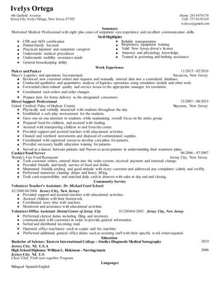 Ivelys Ortega Resume With Summary Pdf