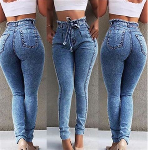 High Waist Tight Light Blue Jeans With Belt Us 8 39 Lover