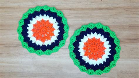 How To Crochet A Beautiful Flat Round Coaster With Multicolored Yarn