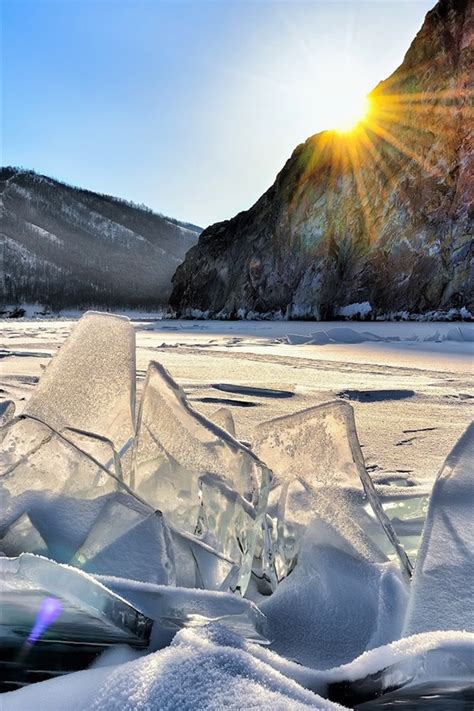 Wallpaper Lake Baikal Snow Ice Mountains Sun Winter 1920x1200 HD