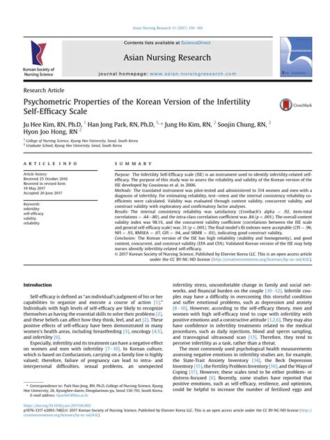 Pdf Psychometric Properties Of The Korean Version Of The Infertility