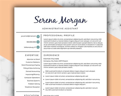 Executive Assistant Resume Template For Word And Pages 1 2 And 3 Page Creative Cv Design