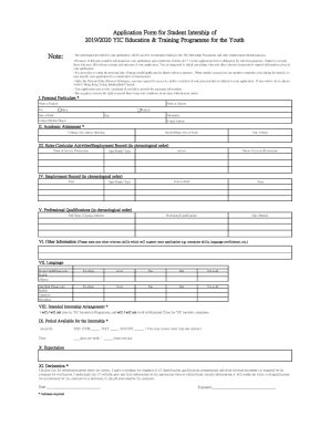 Fillable Online Application Form For Student Intership Of