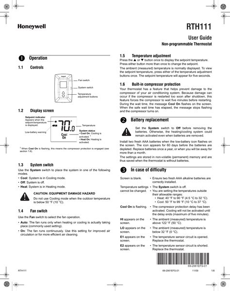 Honeywell Home Rth111b Manual