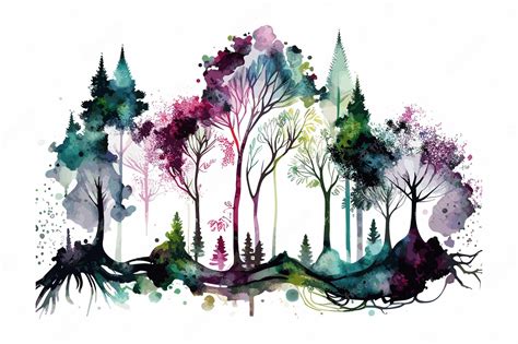 Premium Vector | A watercolor painting of a forest with a forest in the background.