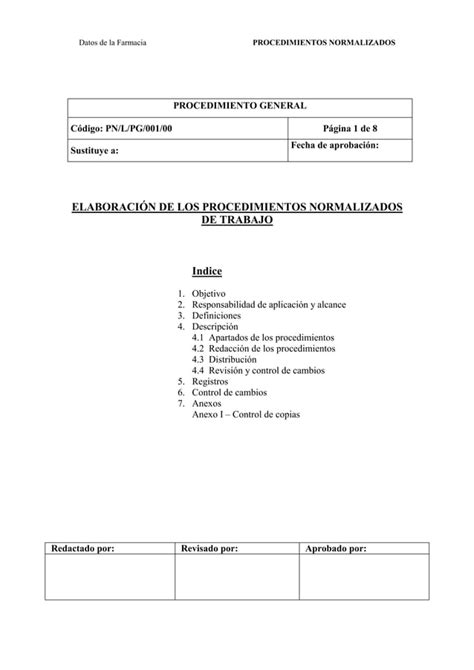 Elaboracion Del Manual De Procedimeintos Normalizadsos De Trabajo Para