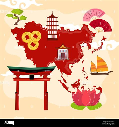 map of asia and cultural icons Stock Vector Image & Art - Alamy