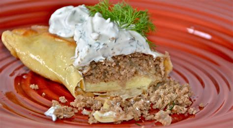 Crepes With Meat Filling And Sour Cream Sauce Crepes Food Cooking