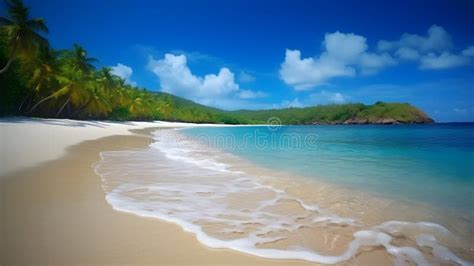 Sun Kissed Serenity Idyllic Tropical Beach Sunlit Trees And Blissful