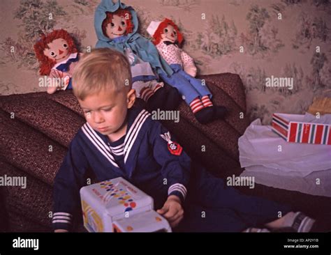 Vintage Christmas Picture From 1960 Boy With Wonder Bread Truck Stock