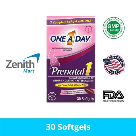 One A Day Prenatal 1 With Folic Acid Dha And Iron 30 Softgels Zenith