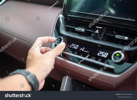 Man Hand Adjusting Temperature Air Flowing Stock Photo