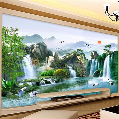 Lovely Chinese-Style Waterfalls Wallpaper Mural, Custom Sizes Availabl – Maughon's