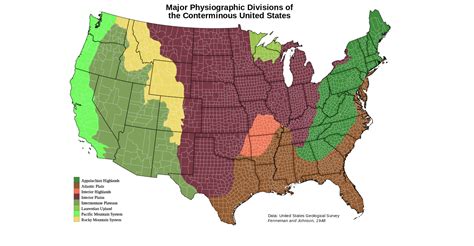 Map Of Major Physiographic Divisions Of The Conterminous United States