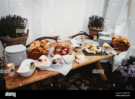 photo of food on a party table Stock Photo - Alamy