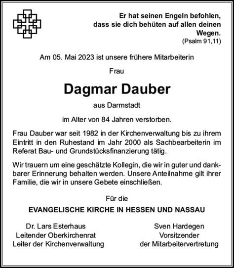 Traueranzeigen Von Dagmar Dauber Vrm Trauer De