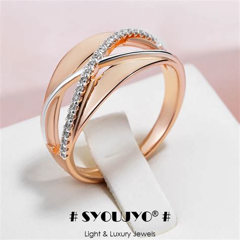 SYOUJYO Luxury Shiny Natural Zircon Rings For Women 585 Rose Gold Color