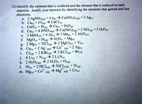 Identify The Element That Is Oxidized And The Element That Is