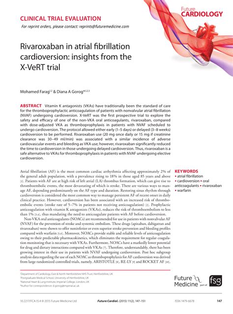 (PDF) Rivaroxaban in atrial fibrillation cardioversion: Insights from ...