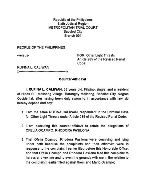 Counter Affidavit Pdf Complaint Criminal Law