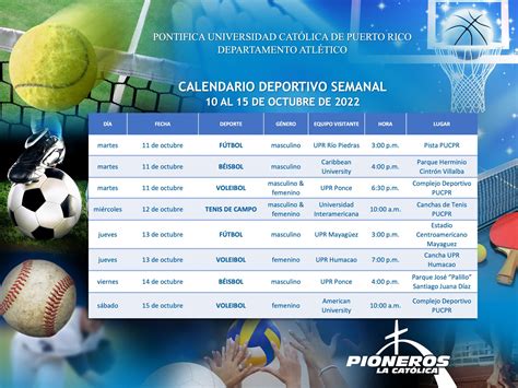 Calendario deportivo semana del 10 al 15 de octubre – Huellas del Futuro