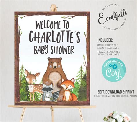 Editable Woodland Baby Shower Welcome Sign Woodland Theme Baby Shower