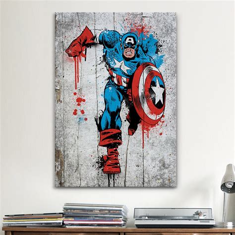 Icanvas Marvel Comic Book Captain America Spray Paint Canvas Print