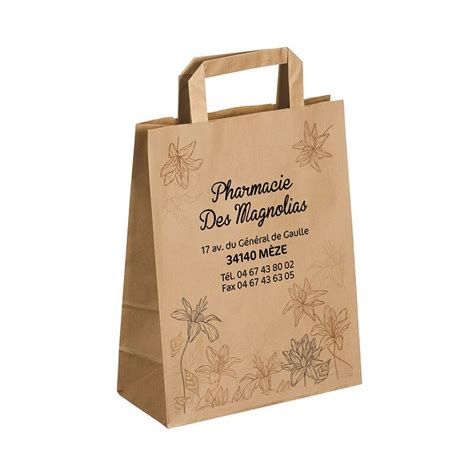 Sac kraft pharmacie poignées plates 22x10x28 cm Personnalisable