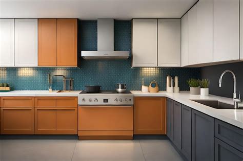 Premium AI Image A Kitchen With Orange Cabinets And A Stove Top Oven