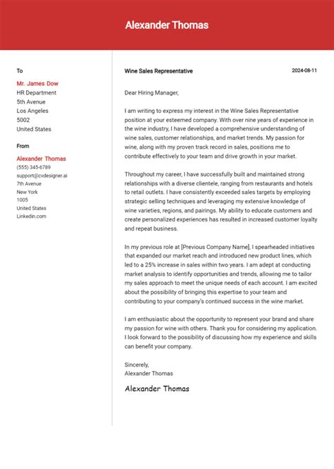 Wine Sales Representative Cover Letter Examples Samples For