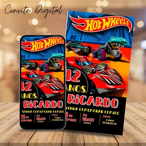 Convite de Aniversário Digital Hot Wheels M1 Elo7