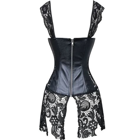 Sexy Steampunk Schwarzes Leder Korsett Kleid Damen Schwarz Dessous