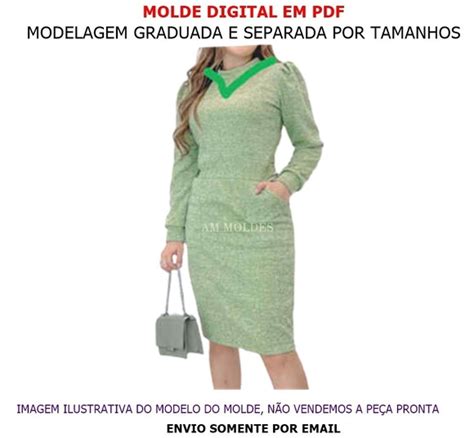 Molde Vestido Manga Longa Gola V Elo7 Produtos Especiais