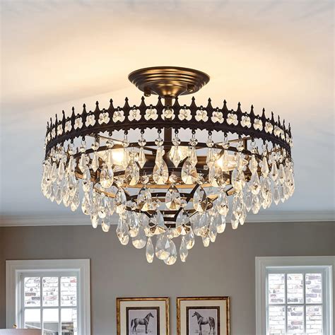 VCJYXZC 5 Light Modern Crystal Chandeliers Large Matte Black Semi Flush