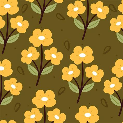 Seamless Pattern Cartoon Flower And Leaves Botanical Wallpaper For