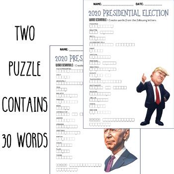 Presidential Election Word Scramble Puzzle Worksheets Activities